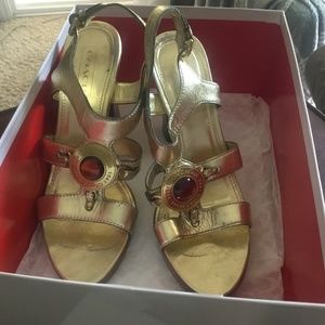 Coach Yellow Gold Beaded Strappy Pump Sandals size 6.5